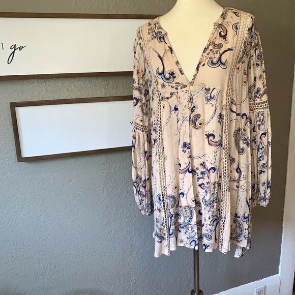 Free People ‘Just The Two Of‎ Us’ Paisley Peachy-Pink Tunic Dress Womens … - Picture 2 of 12
